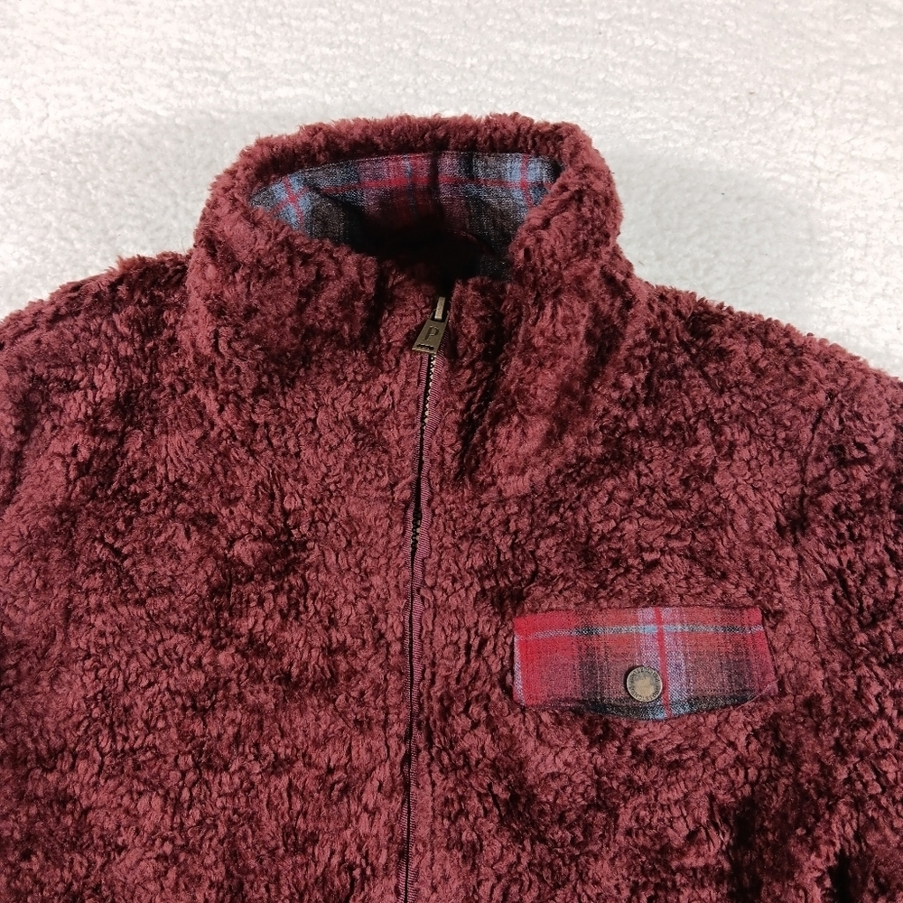 Pendleton Jacket Womens Medium Maroon Fuzzy Zip Sherpa Wool Teddy Deep Pile - Picture 5 of 12
